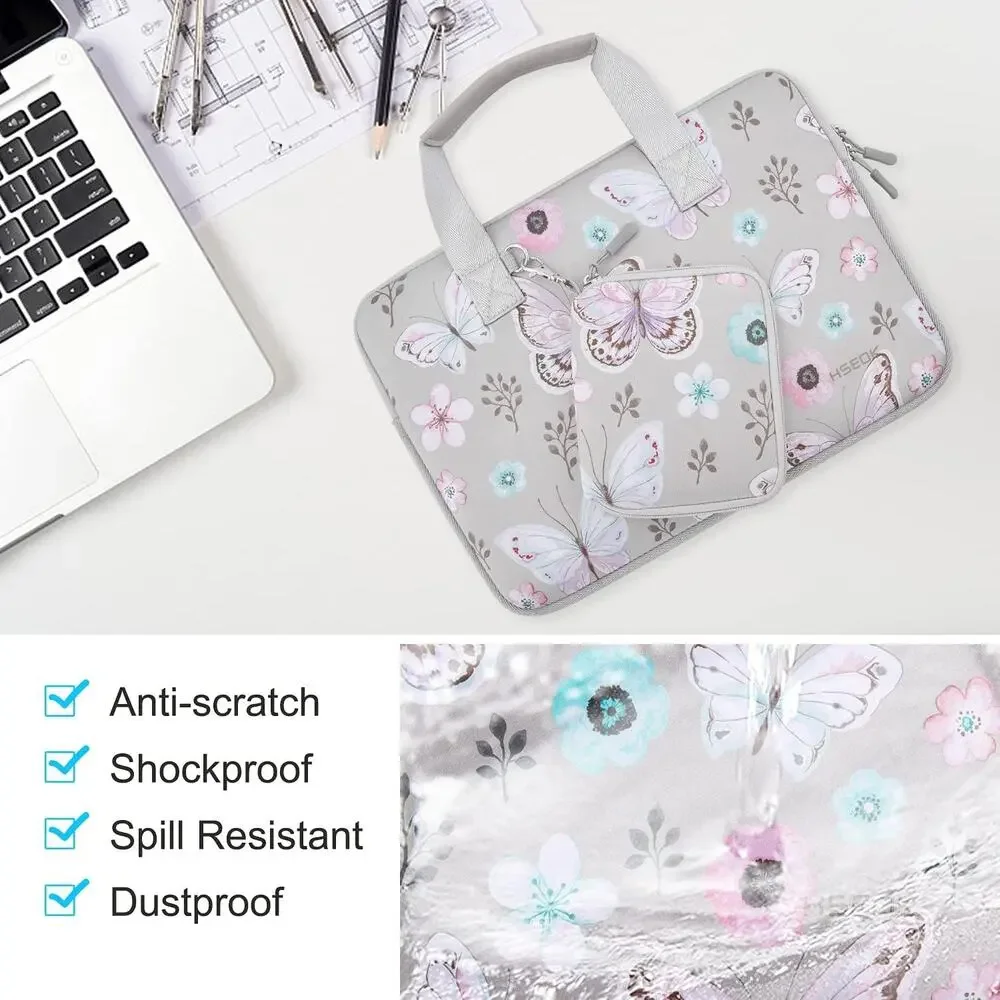 Customized Butterfly Neoprene Laptop Sleeve Tech Pouch Travel Set